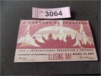 1934 Century of Progress ticket Closing Day