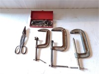 Lot To Include C Clamps, Allen Keys, Tin Snips