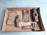 Lot To Include 2 Sledge Hammer Heads, Chain