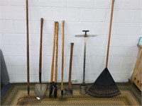Axe,rakes,shovel and more