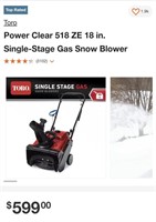 Toro Single Stage Snow Blower