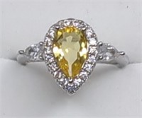 Sterling Pear Cut Citrine Ring