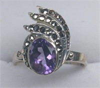 Sterling Purple Amethyst Marcasite Ring