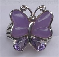 Sterling Purple Jade & Amethyst Butterfly Ring
