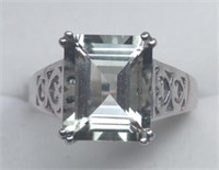 Sterling Emerald Cut Prasiolite Ring