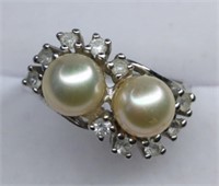 Vintg. Sterling Pearl & White Sapphire Ring