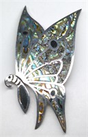 Beautiful Sterling Abalone Inlaid Butterfly Pin