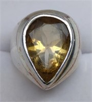 Vintage Sterling Pear Cut Citrine Ring