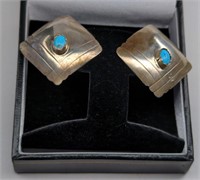 Vintage Sterling Turquoise Clip Earrings