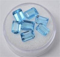 (7) Small Blue Topaz Emerald Cut Gemstones