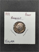 1959 Proof Silver Roosevelt Dime coin
