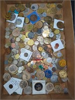 Box of coins, medals, and tokens