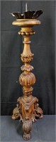 Carved wood candle pricket