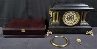 Mantel clock & mahogany jewelry box