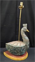 Hand carved wood peacock table lamp