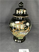 Vintage Japanese Temple Jar w Peacocks Scene 12"t