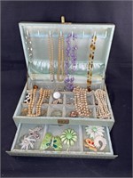 Vintage Jewelry Box W Costume Jewelry Mid Century