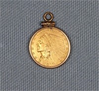 1911 Indian Head $2.50 Gold Coin, 10k Gold Bezel
