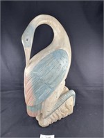 Handcrafted Wood Heron Art Sculpture 22"t
