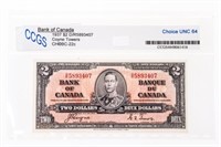 Bank of Canada 1937 $2 Choice UNC 64