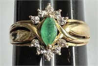Sz.10 14k. Mexico Yellow Gold & Emerald Ring 3.52