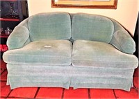 Gray Blue Upholstered Curved Loveseat
