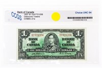 Bank of Canada 1937 $1 GEM UNC 64 CCGS Osbourne |T