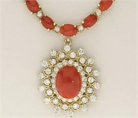 $ 12,800 21.40 Ct Carnelian 4 Ct Diamond Necklace