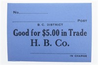 Hudson's Bay Company -Fur-Trade Scrip: $5 Denomina
