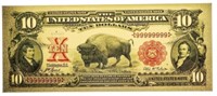 USA Ten Dollar Bison Collector Note - 24 kt Gold F