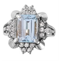 4.15 Ct Aquamarine Diamond Ring 14 Kt