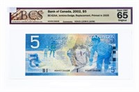 Bank of Canada,2002 $5, Replacement, Printed in 20