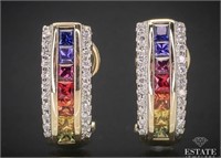 14 Kt 1.50 Ct Multi Sapphire Diamond Earrings