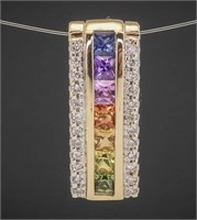 14 Kt Multi Sapphire Diamond  Pendant
