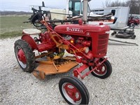 International A wide front tractor w belly mower