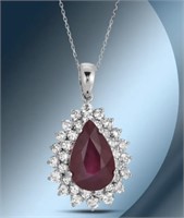 $12,560 7.02 Cts Ruby 2.61 Cts Diamond Pendant