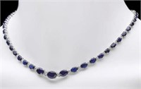 $19,120 30 Ct Sapphire 1.35 Ct Diamond Necklace