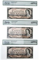 Lot 3 Bank of Canada, 1954 $100- Legacy Very choic