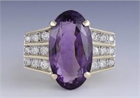 $ 6200 10.50 Ct Amethyst Diamond Ring 14 Kt