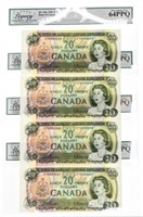 Canada, 1969 $20 Lot 4 Notes in Sequence - Legacy