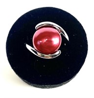 Sterling silver red freshwater pearl ring in