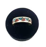 Sterling  silver band design ring with turquoise