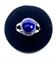Sterling silver split shank 11mm blue pearl ring,