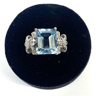 Sterling silver emerald cut blue topaz ring with