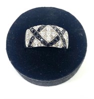 Sterling silver round cut black and white pave CZ