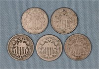 (5) Shield Nickels