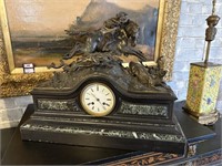 Outstanding bronze and marble hunting clock