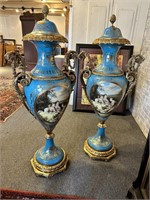 Pair palatial porcelain urns