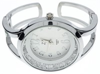 Ladie's Qtz. Bangle Watch, Floating Crystals, Silv