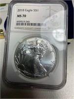 Eagle MS 70, 2018 silver dollar
